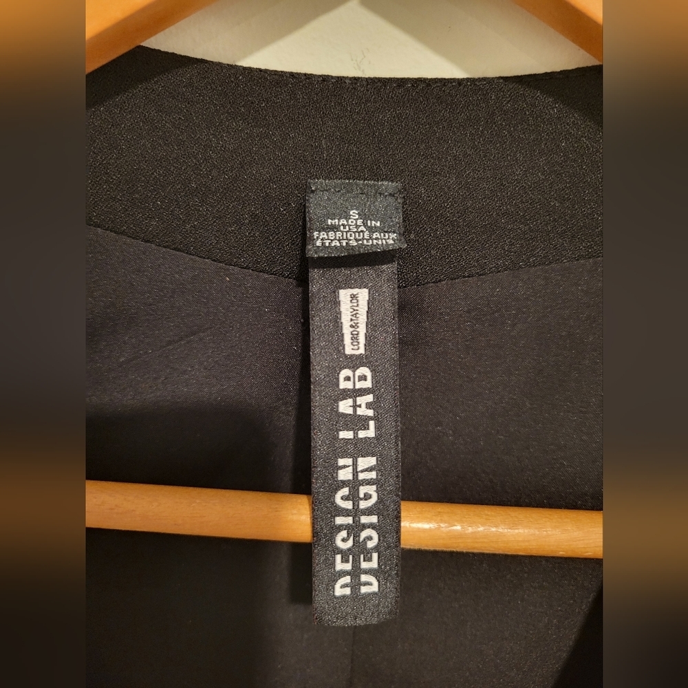 Design Lab Black Blazer Long Sleeve Open Front Collarless Jacket Small - Picture 7 of 7